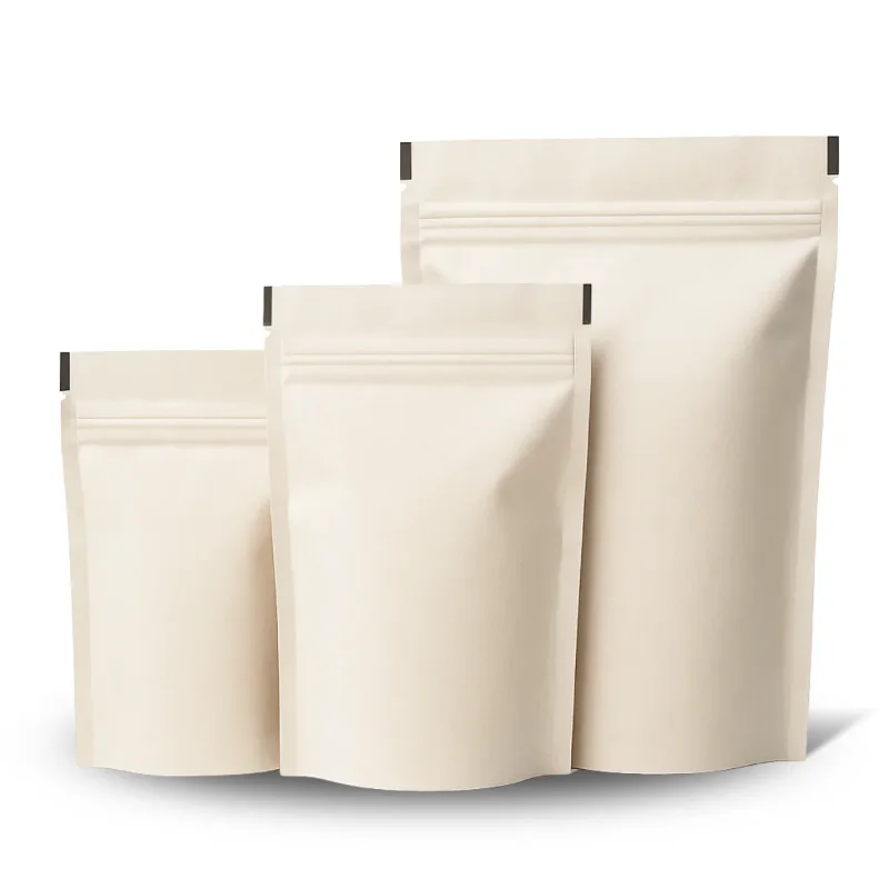 Doypack kraft blanco liso, sin ventana, en tres tamaños