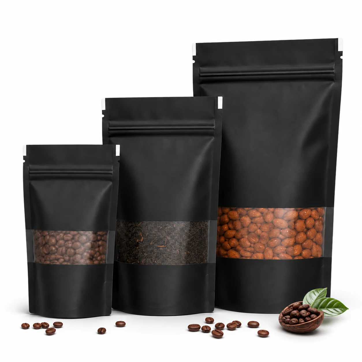 Doypack Negro con Ventana · 3 medidas